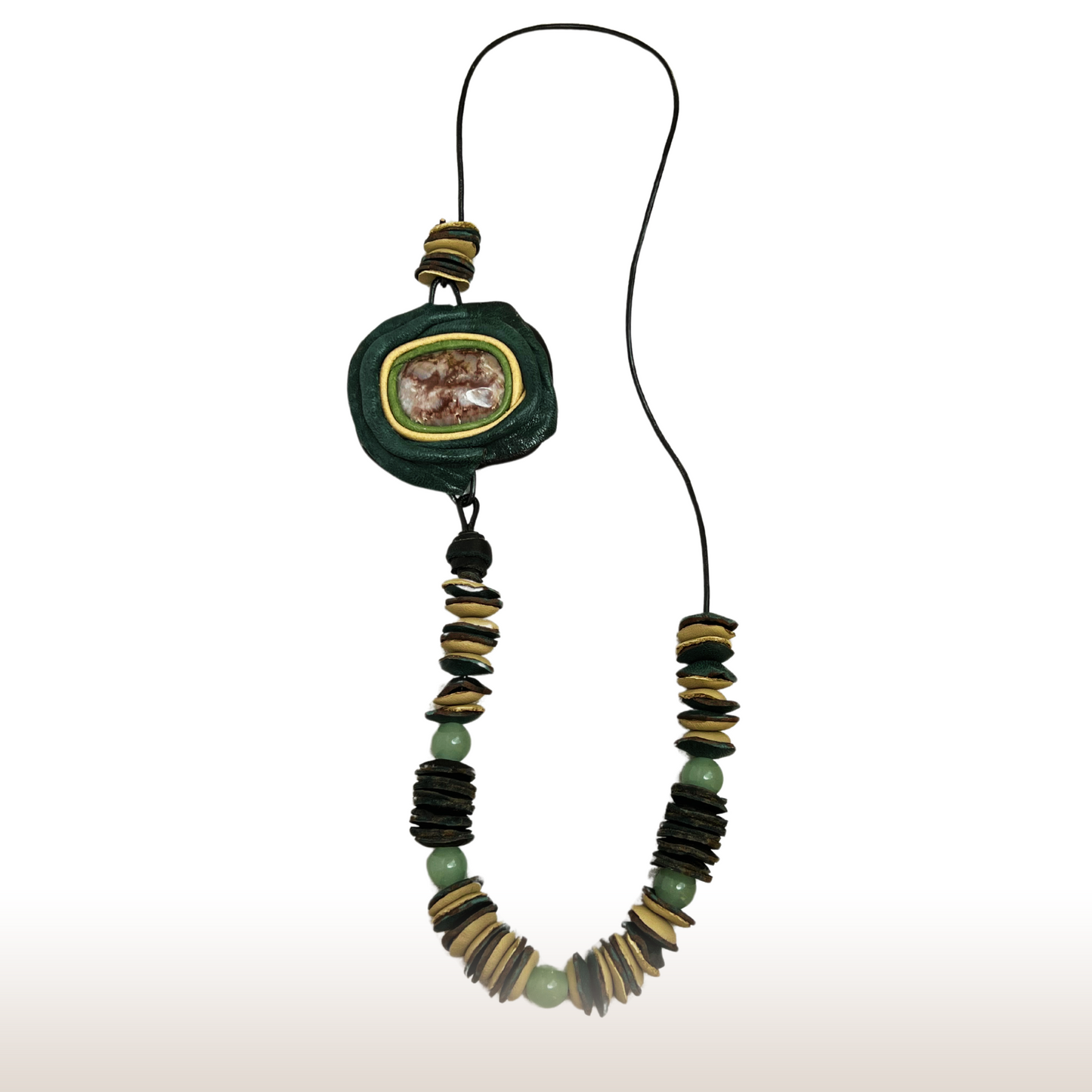 Leather Necklace with Natural Stone and Aventurine Beads