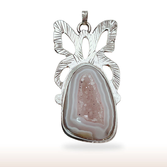 Elegant Druzy Agate Butterfly Pendant