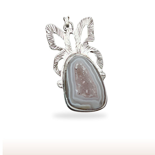 Elegant Druzy Agate Butterfly Pendant