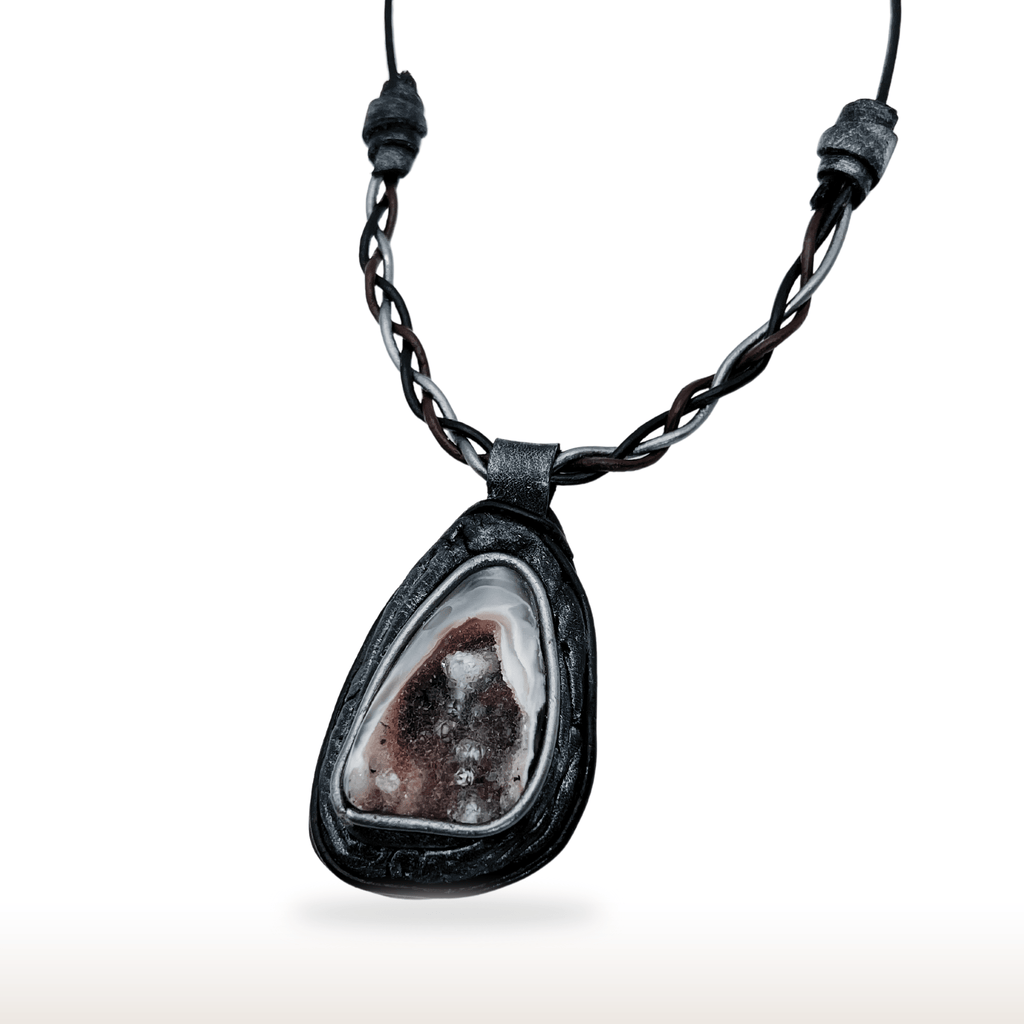 Braided Leather Necklace with Druzy Agate - DivineGemCat