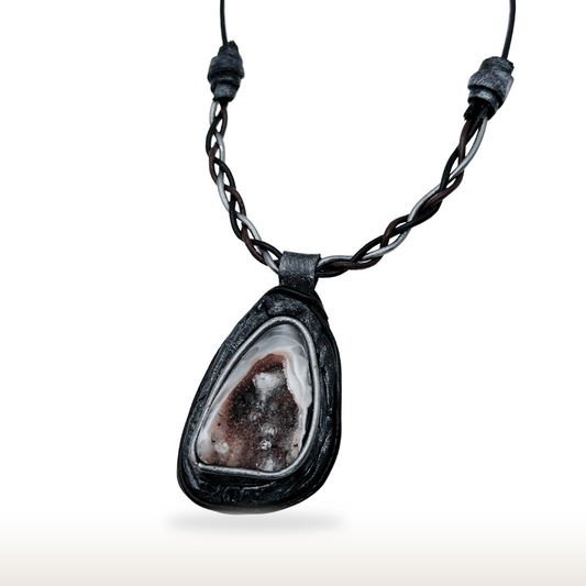 Braided Leather Necklace with Druzy Agate