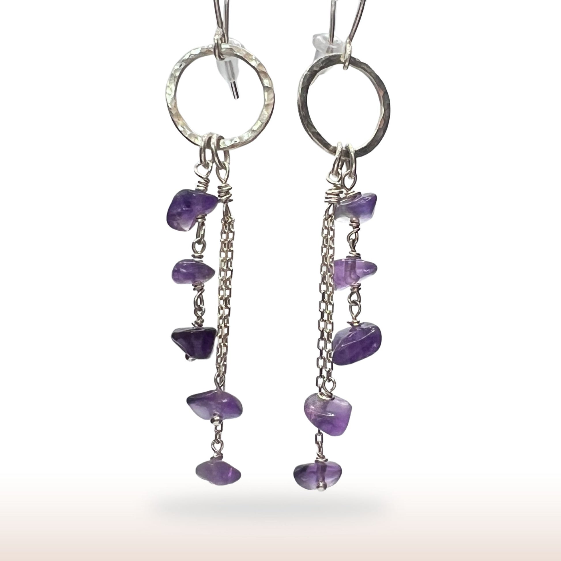 Amethyst Drop Earrings with Stirling Silver Findings - DivineGemCat