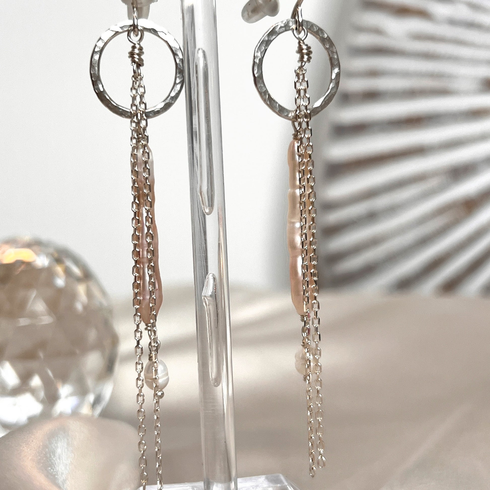 Drop Earrings with Pearls in Sterling Silver Findings - DivineGemCat