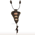 Long Leather Necklace with Fossilized Corals. Handmade - DivineGemCat