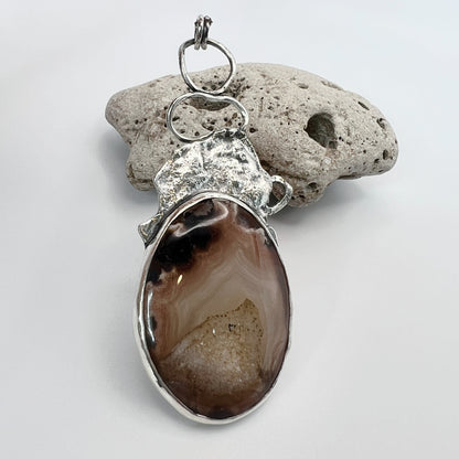 Natural Gemstone Druzy Agate Statement Pendant Artisan Crafted - DivineGemCat