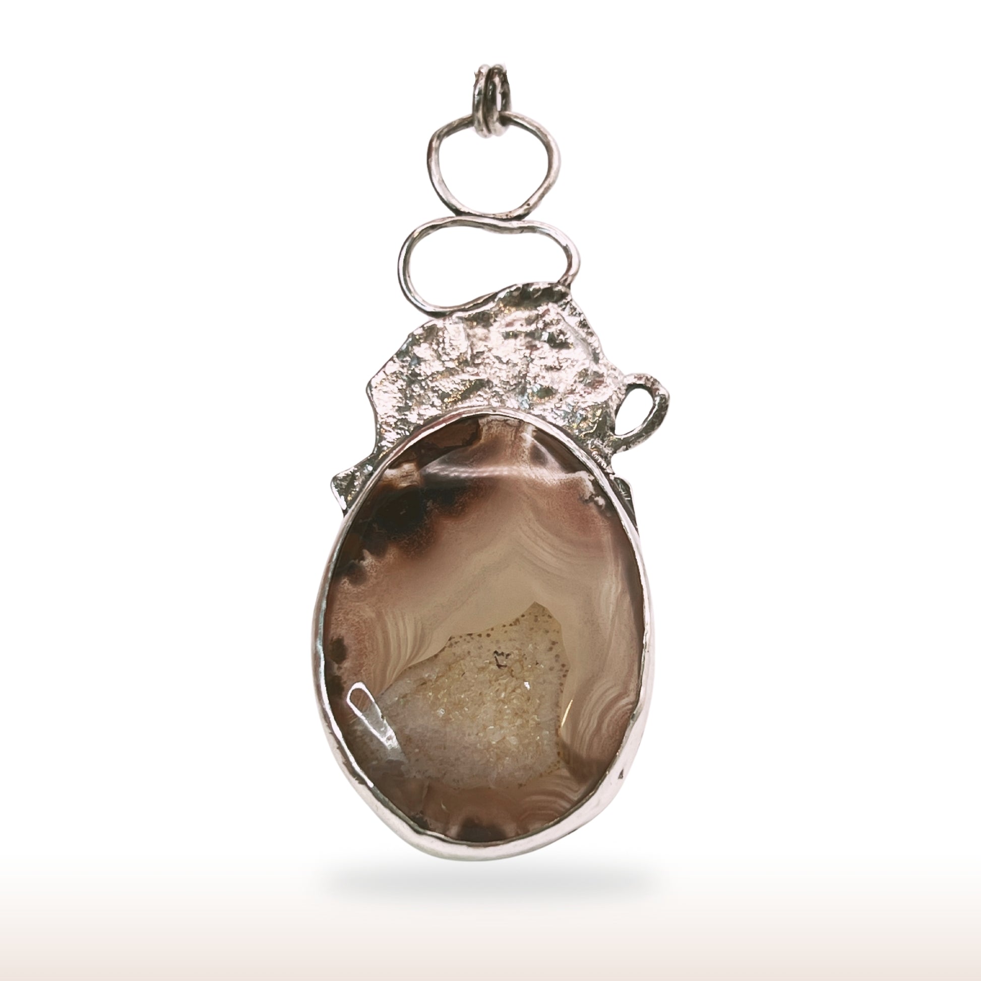 Natural Gemstone Druzy Agate Statement Pendant Artisan Crafted - DivineGemCat