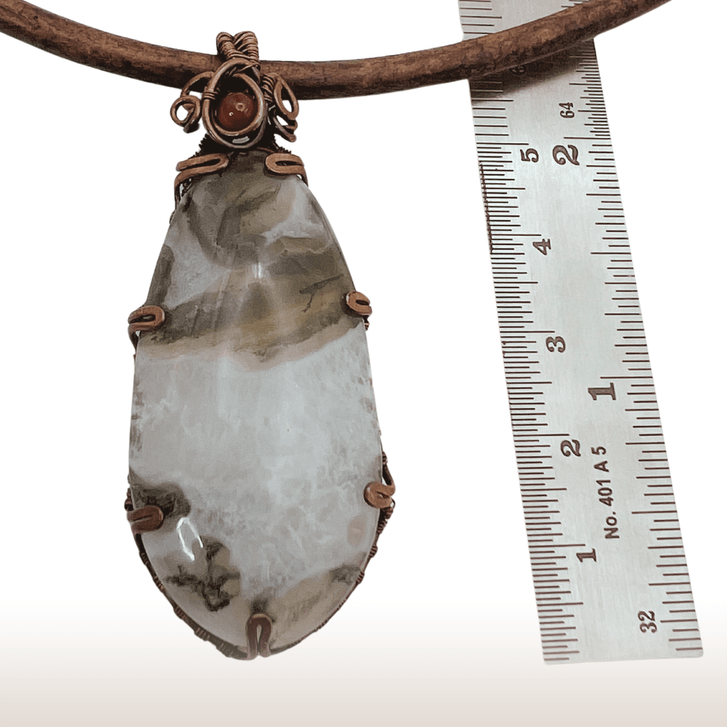 Wire - Wrapped Moss Agate Necklace with Oxidized Copper Wire on Leather Cord. - DivineGemCat