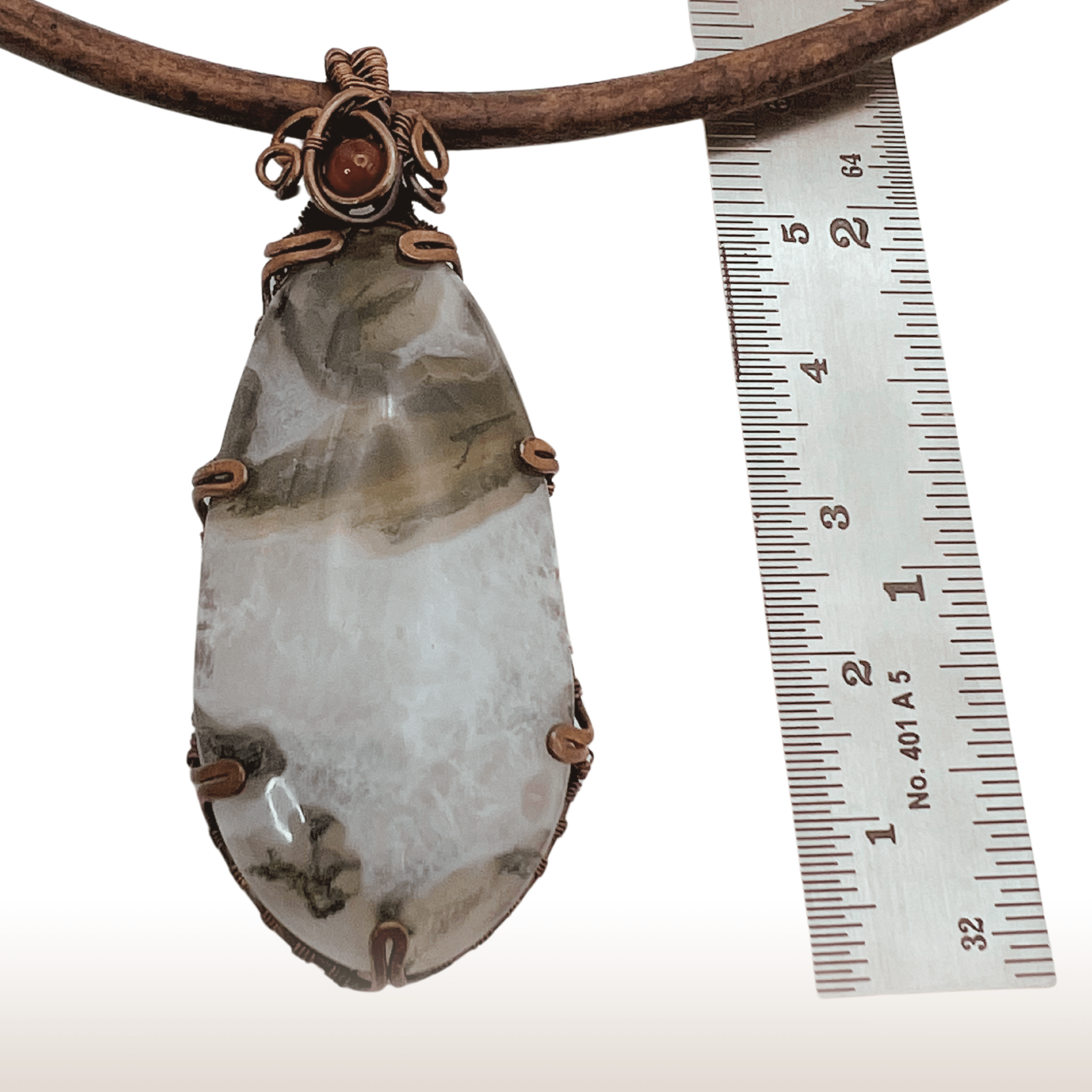 Wire - Wrapped Moss Agate Necklace with Oxidized Copper Wire on Leather Cord. - DivineGemCat