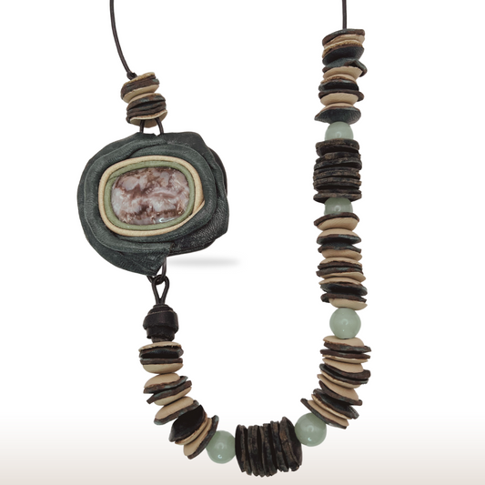 Leather Necklace with Natural Stone and Aventurine Beads
