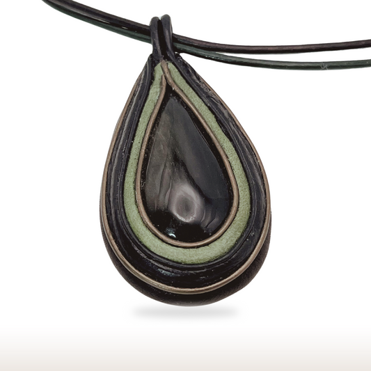 Golden sheen obsidian leather necklace.
