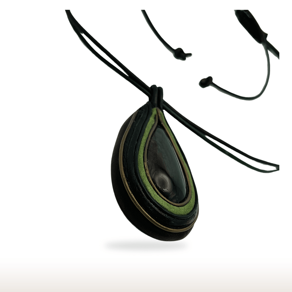 Golden sheen obsidian leather necklace. - DivineGemCat