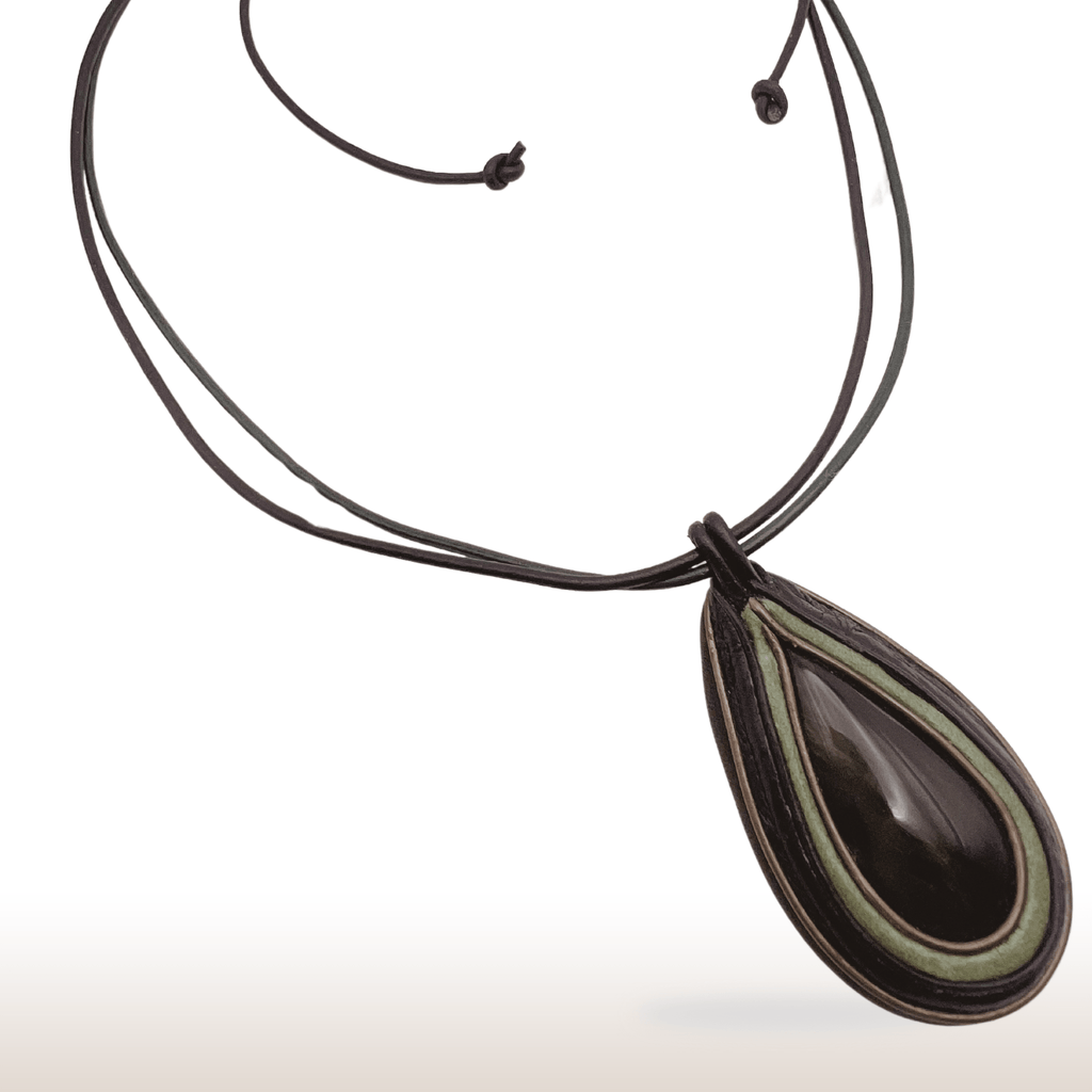 Golden sheen obsidian leather necklace. - DivineGemCat