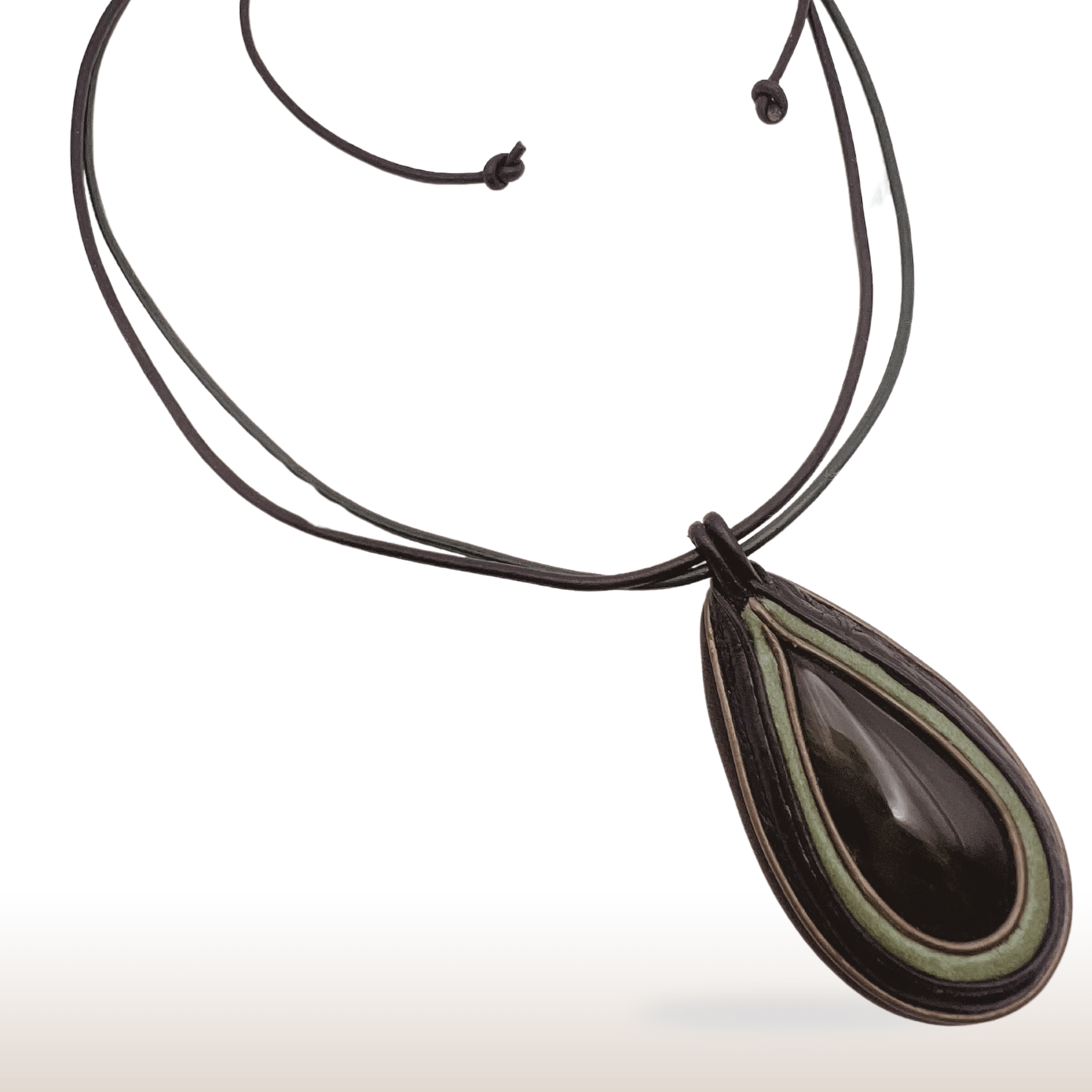 Golden sheen obsidian leather necklace. - DivineGemCat