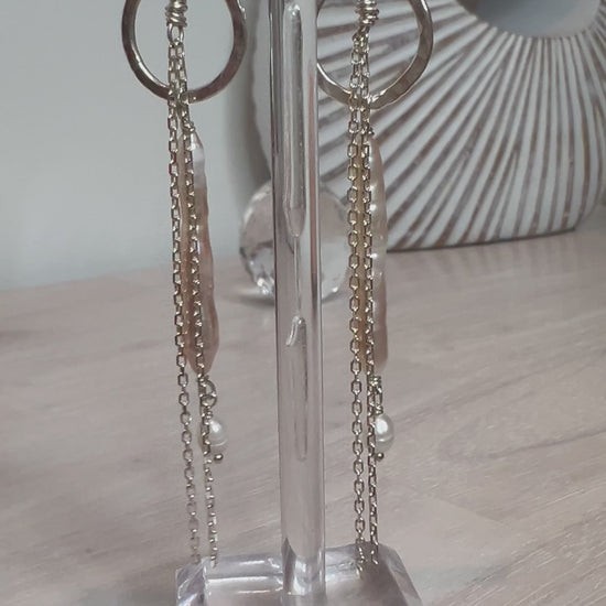 Stirling silver earrings with long pearls and chain. Light weighted earrings.