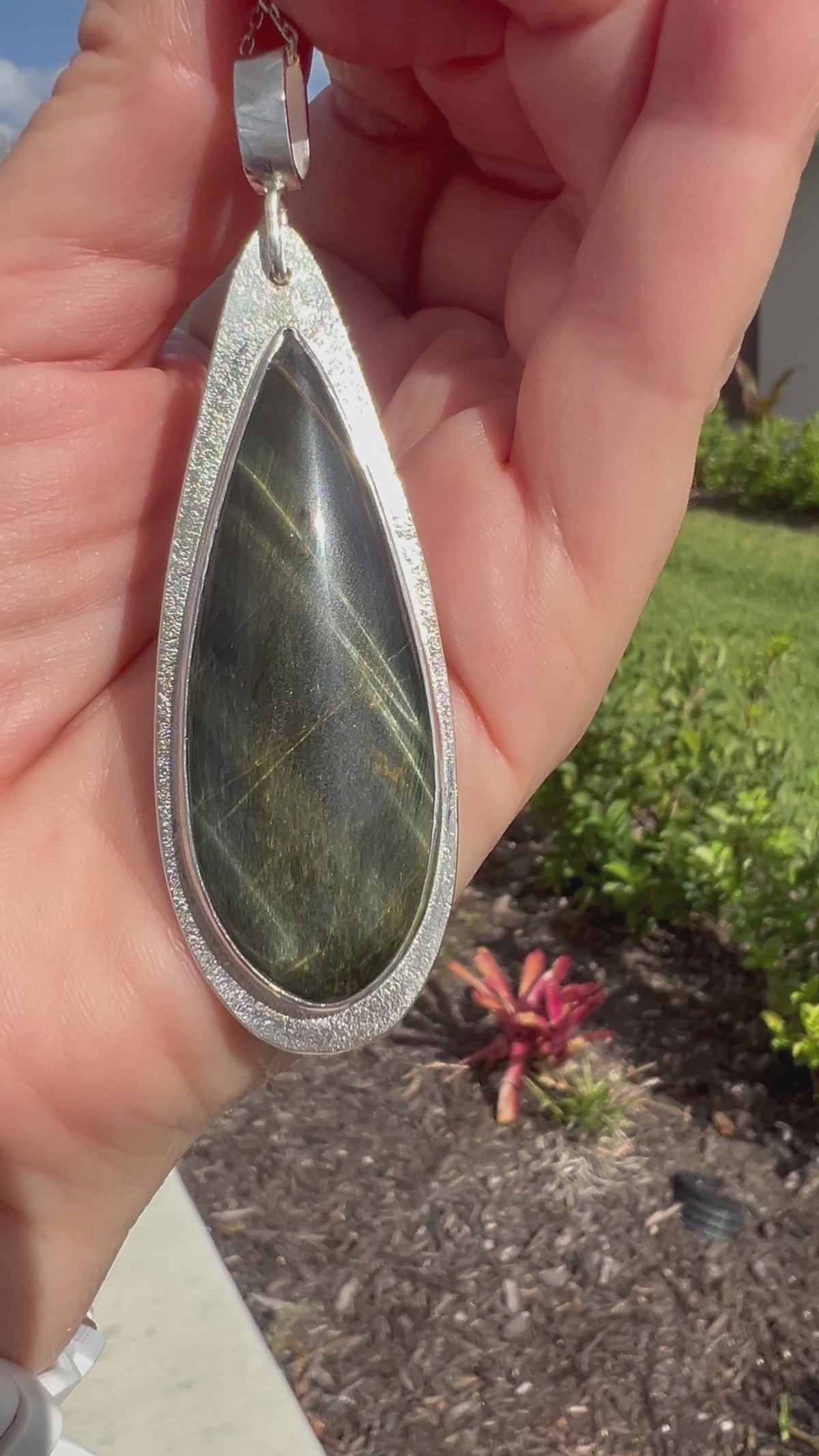 Blue tiger eye sterling silver statement pendant