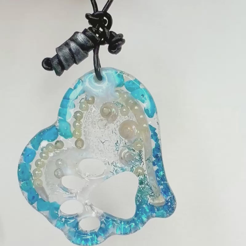 Heart Shape UV Resin Paw Cutout Keychain with Beads and Sparkle
