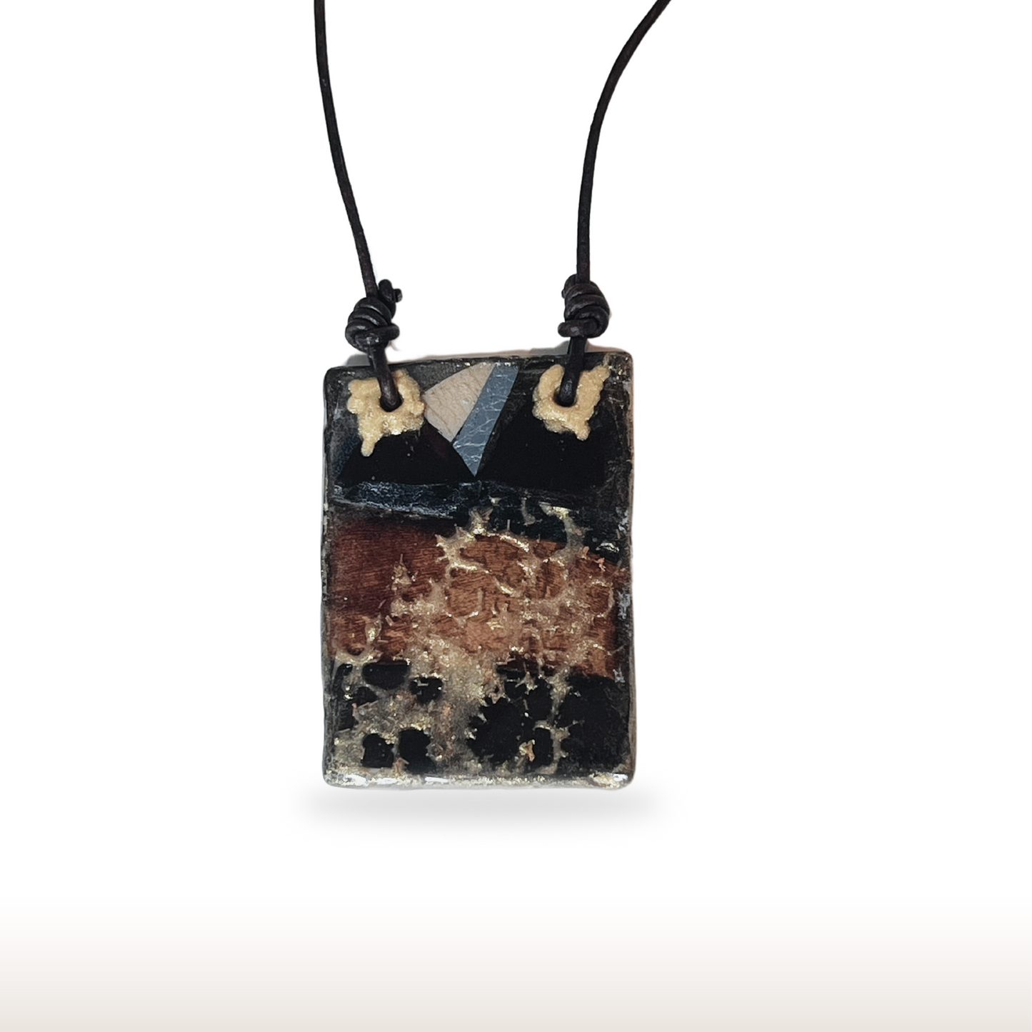 Abstract UV Resin Square Necklace Leather Cord