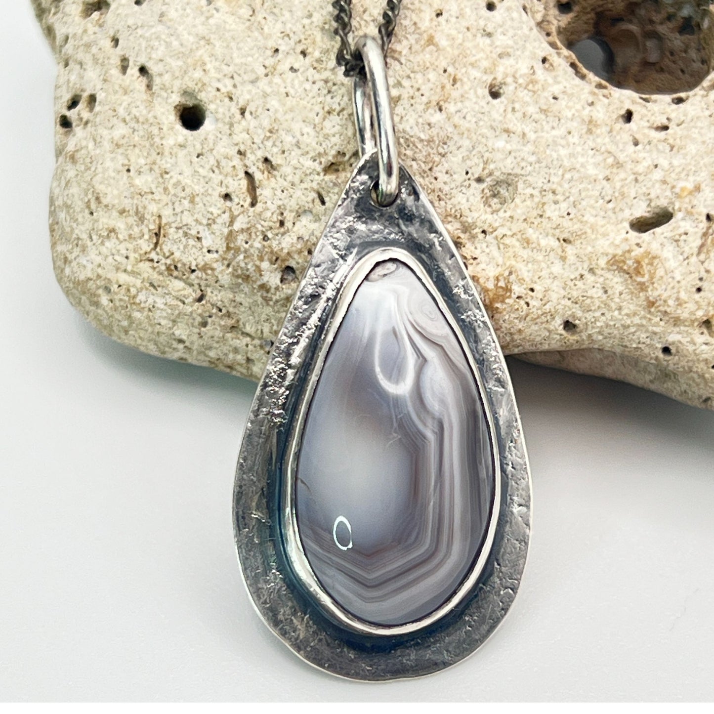 Artisan Crafted in Stirling Silver Natural Agate Gemstone Pendant - DivineGemCat