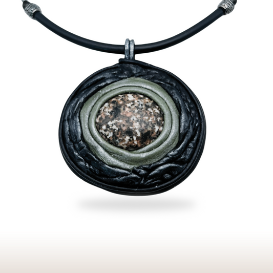 Leather Pendant with Natural Stone  on Silicone Cord with Unakite Beads
