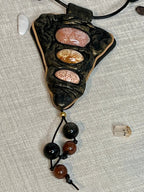 Long Leather Necklace with Fossilized Corals. Handmade - DivineGemCat
